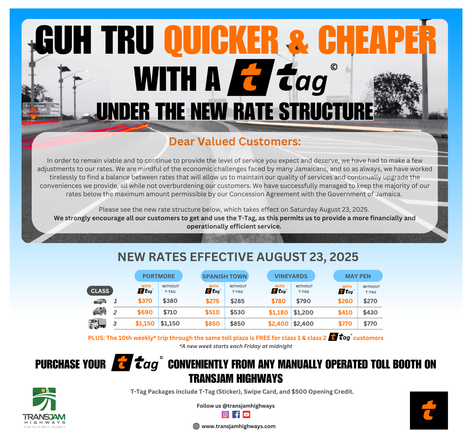 new toll rates
